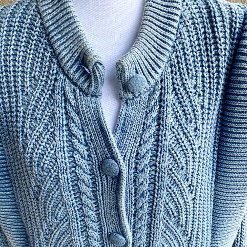 Mango Light Blue Cable Knit Button-Front Cardigan Sweater - Picture 6 of 10